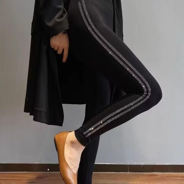 Women's Clothing Autumn And Winter Double Strip Diamond Modal Leggings High Elasticity Slimming Nine Point Pants Plus Velvet And Warm Leggings_ecoleips.com