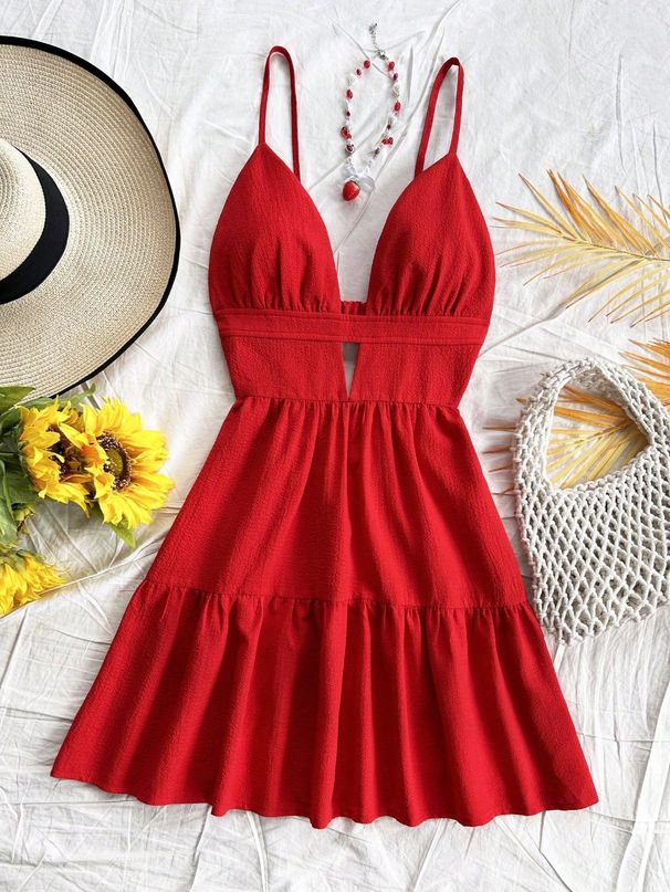 Women's Clothing Summer Vacation Dress Sexy Hot Girl Sleeveless Backless Suspender Dress_ecoleips.com