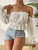 Women's Clothing Women's Spring And Summer Sexy One Line Collar Off Shoulder Ruffled See Through Chiffon Pleated Shirt_ecoleips.com