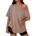 Women's Casual Fashion Asymmetrical Neck T-Shirt Knit Short Sleeve Top European American Style_ecoleips.com