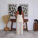 Women's Summer Casual Linen Pant Set Plus Size With Slit And Suspender American Style Cross Border Top And Pants Outfit_ecoleips.com