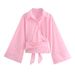 Women's Clothing 2025 Spring New Style Double Collar Poplin Slim Fit Bow Tie Short Shirt_ecoleips.com