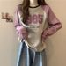 real-shot American-style Raglan Sleeve Spring And Autumn Sweatshirt For Women, Thin Loose-fit Color-blocked_ecoleips.com