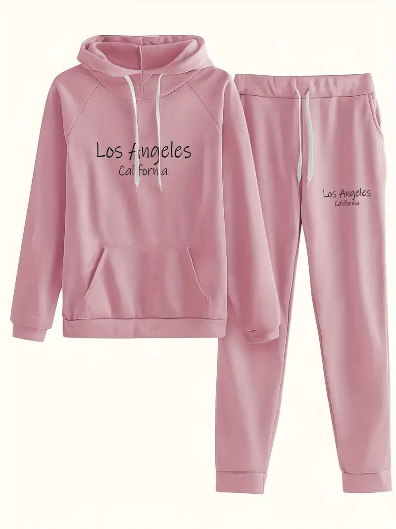 Unisex Autumn Winter Letter Print Hooded Sweatshirt & Jogger Set - Cozy Casual Loungewear For Men & Women_ecoleips.com
