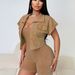 Women's Vintage Washed Denim 2-Piece Set Summer Sleeveless Jumpsuit And Short Sleeve Top Oversized Fit Streetwear Style Black Pink Khaki_ecoleips.com