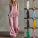 Women's 2 Piece Set Solid Color Round Neck Sleeveless Casual Loose Top High Waisted Wide Leg Pants_ecoleips.com