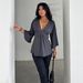 European And American Sexy V-neck Solid Color Drapey Mid-sleeve T-shirt For Women With Bell Sleeves, Elegant_ecoleips.com