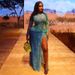 Women's Elegant Bodycon Dress European American Style Waist Cinching round Neck Printed Long Sleeves Slit Trendy Clothing_ecoleips.com