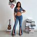 Rippled Distressed Flared Jeans – High-Stretch Bootcut Denim Pants – Women's Vintage Washed Bell Bottoms _ecoleips.com