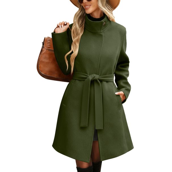 Women's Retro Solid Color Button Stand Collar Woolen Coat Autumn Winter Style Outerwear_ecoleips.com
