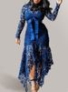 K01 New Women's Lace Hollowed Out Long Sleeved Stand Up Collar Tied Irregular Dress_ecoleips.com