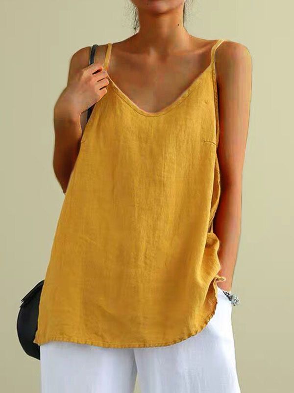 2025 European And American Cotton Linen Sling Vest Tank Top Women's Summer New Loose Inner Sleeveless Versatile Bottoming Crop Top_ecoleips.com