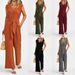Women's Elegant Foreign Trade V-neck Wide-leg Bodysuit Sleeveless Belt Jumpsuit Women_ecoleips.com