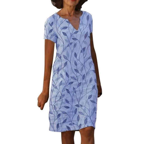 Women's Cotton And Linen Digital Printed V-Neck Loose Dress_ecoleips.com
