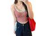 10103 # Spring/Summer New Country Style European And American Women's Plaid Lace Trim Bow Sweet Camisole Top_ecoleips.com
