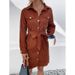 Women's Lapel Corduroy Belt Dress Spring And Autumn Fashion Women's Top Wholesale_ecoleips.com
