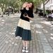 plus Size Korean Style T Shirt Dress Color Blocking Loose Fit Fashionable mid Length Knee Length Skirt for Summer Women's Clothing_ecoleips.com