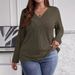 Oversized Ribbed Long-Sleeve T-Shirt – Cross V-Neck Pullover With Brushed Interior, Fall & Winter Essential (1XL-5XL)_ecoleips.com
