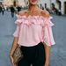 Women's Clothing Women's Flutter Sleeve Off-Shoulder Blouse In Soft Pink, Romantic Summer Casual Top_ecoleips.com