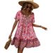 INS New 2026 European And American Cross-Border Women's Small Floral V-Neck Loose Casual Bohemian Vacation Style Dress_ecoleips.com