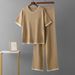 Summer Knit Two Piece Set for Women Simple Loose Short Sleeved Knit Top And Wide Leg Pants Cross Border Style_ecoleips.com