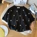 Women's Clothing Women's Heart Shaped Polka Dot Round Neck Short Sleeve T-Shirt Ice Silk Knitwear Summer Design_ecoleips.com