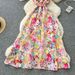 Women's Clothing Printed Sleeveless Dress For Women With Ruffled Waist Belt Slim Design Elegant Fairy Long Dress_ecoleips.com