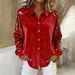 Women's Sequined Sleeve Patchwork Velvet Shirt Loose Fit Long Sleeved Elegant Blouse For Spring/Autumn_ecoleips.com