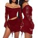 Spring Off-Shoulder Midriff Baring Skirt For Women Sheer Lace Elegant Dress For Vacation And Dates Product_ecoleips.com