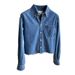 Women's Clothing Women's High-End Embroidered Cotton Short Denim Shirt Versatile Stylish Simple Pocket Detail For Blogger's Style Spring Autumn_ecoleips.com