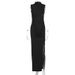 Women Fashion Sexy Round Neck Slim Fit Sleeveless Slit Hem Dress Casual Party Evening Bodycon Dress_ecoleips.com