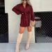 Women's Clothing Fashion Solid Color Long Sleeved Shirt Jumpsuit_ecoleips.com