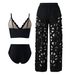 Women's Fashionable Sexy Three Piece Swimsuit Hollow Out Design Bikini Set Regular Size Polyester Nylon Vacation Style_ecoleips.com