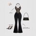 Women's Black Lace Trimmed Flared Jumpsuit Halter Neck Elegant European American 2026 Sexy Romper_ecoleips.com