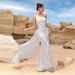 Women's Clothing White Sequined One Shoulder High Waist High Slit Wedding Bridesmaid Dress Evening Dress_ecoleips.com