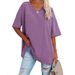 Cross-Border European And American Clothing Foreign Trade Spring Summer New Color Loose Half Sleeve V-Neck Cotton_ecoleips.com