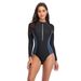 Swimsuit Women's New Surfing Suit One Piece Conservative Zipper Style Solid Color Splicing Sun Protection Fashion Sports Swimsuit_ecoleips.com
