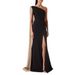 One-Shoulder Evening Gown With Detachable Cape High Slit Black Sequin &Gold-Embellished Formal Dress For Hosts & Performers (Floor-Length With Train)_ecoleips.com