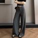 Classic Vintage Style Wide-Leg Trousers For Men & Women – High Waist Loose Fit Casual Pants With Stretch, Polyester Blend, Black/Khaki/Gray_ecoleips.com