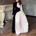 Women's Clothing Round Neck Contrast Color Long Sleeve High Waist Slim Temperament Retro Dress_ecoleips.com