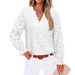 Elegant V-Neck Women's Lace Blouse Long Sleeve Jacquard Embroidery Top for Casual Office Wear_ecoleips.com
