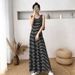 Black And White Sleeveless Striped Dress, 2025 Summer New Style, Elegant, Loose-fitting, Slimming A-line Long Dress_ecoleips.com