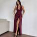 AD328 European And American Cross-border Spring/summer New Women's Dress With Backless Deep V-neck, Slit, Halter Neck,_ecoleips.com