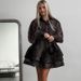Women's Leopard Print Chiffon Long Sleeve Dress European American Street Style Lapel Puff Skirt Early Spring Cross Border Clothing_ecoleips.com