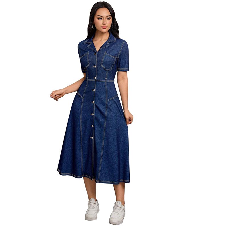 Women's Slim Waist Denim Dress Spring Summer High End Temperament Reducing Fashion_ecoleips.com