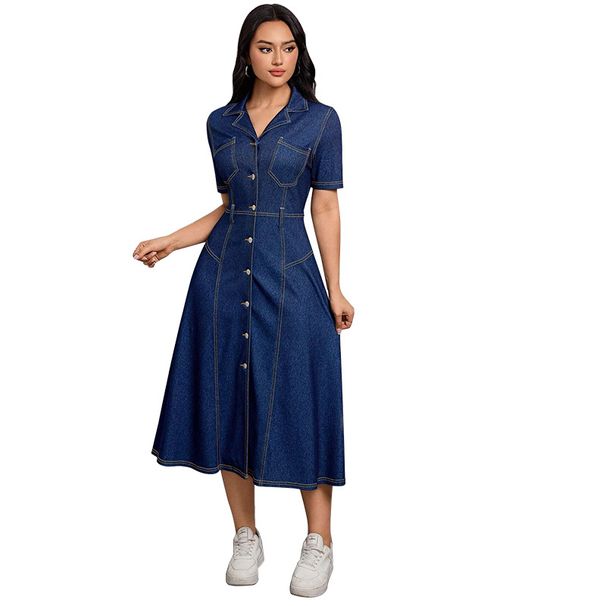 Women's Slim Waist Denim Dress Spring Summer High End Temperament Reducing Fashion_ecoleips.com
