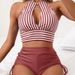 Striped High Waist Simple Style Bikini Swimsuit Sexy Suit Women's Clothes_ecoleips.com