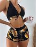 Aria Basics 2022 Cross-Border For Women, Solid Color Printed Color-Block Bikini, Fashionable Leaf Print Two-Piece Swimsuit_ecoleips.com