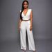 Women's Clothing Sexy Women's Clothing With Pockets For High Waist V Neck Wide Leg Pants Irregular Jumpsuit With Belt_ecoleips.com