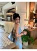 Blue Tie-Dye Bodycon Dress - Sexy Spaghetti Strap Long Slit Dress For Women Summer Fashion Clubwear & Party_ecoleips.com